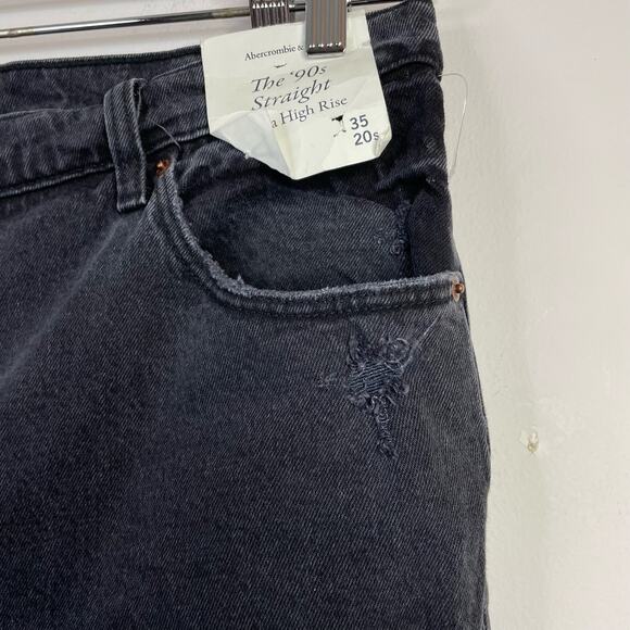 Abercrombie Fitch 90s Straight Ultra High Rise Distressed Black Jeans 35 20 new - Picture 5 of 14
